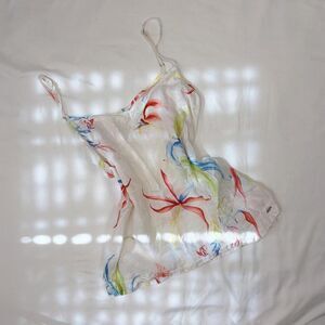 richards | size 2 | 100% linen white cami with watercolor tropical floral print